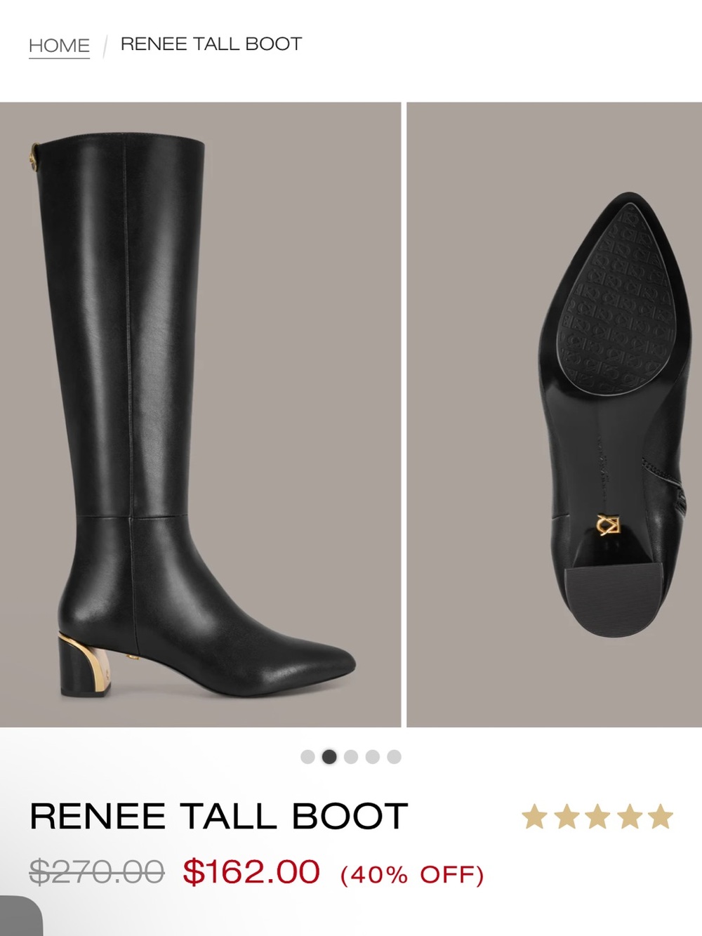 New Donna Karen Black Leather Knee-High Renee Tall Boot